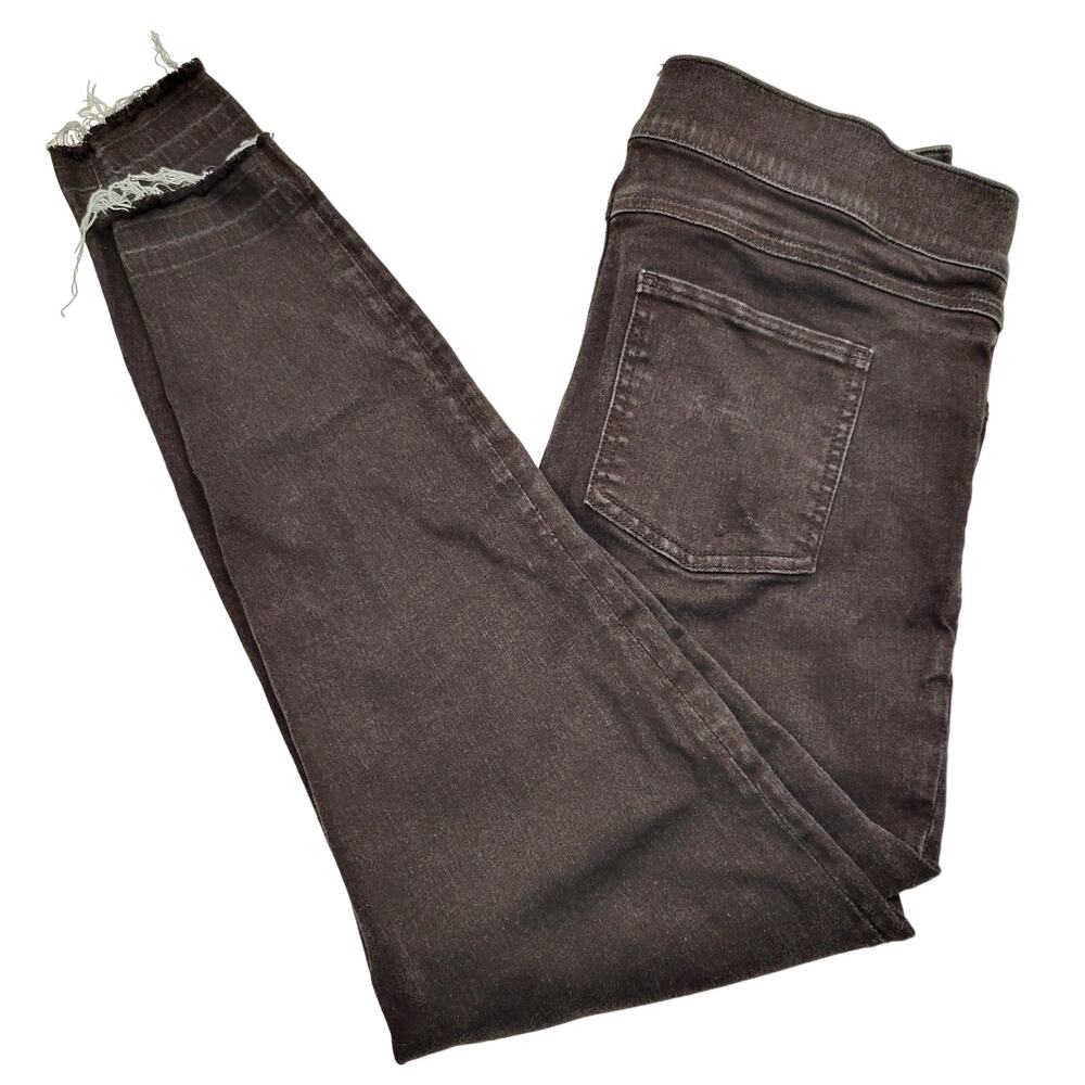 Spanx Jeans Women's XL Black Distressed Ankle Skinny High Rise Raw Hem Stretchy